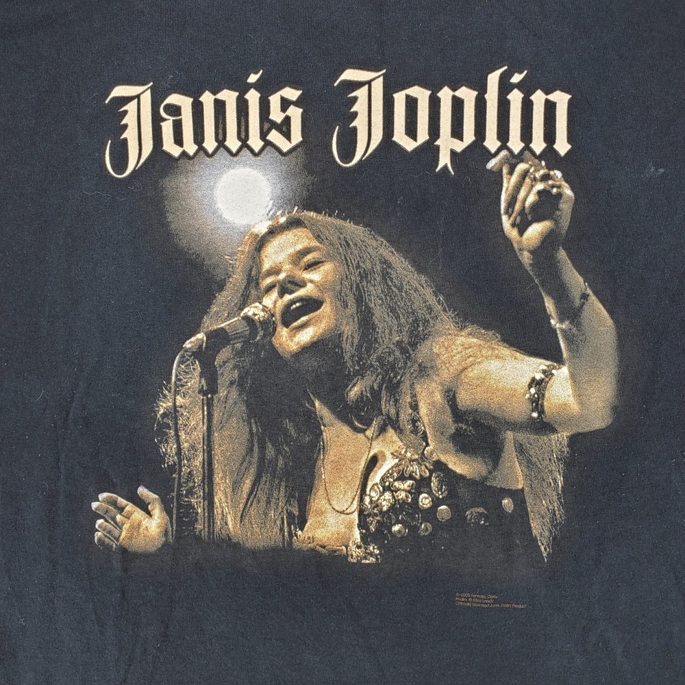 Vintage Y2K Janis Joplin Rock Band Single Stitch Tee Size L/XL Black Graphic